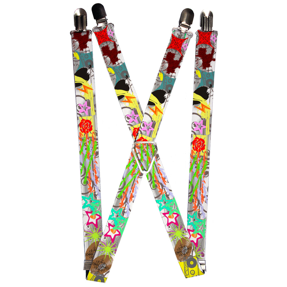 Suspenders - Music Skulls Multi Color Suspenders Buckle-Down 1.0-Inch Wide Regular