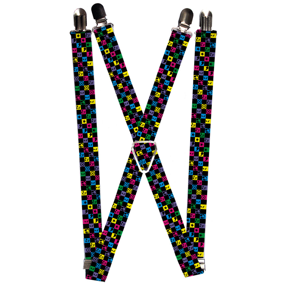 Suspenders - Musical Checkers Black/Neon Suspenders Buckle-Down 1.0-Inch Wide Regular