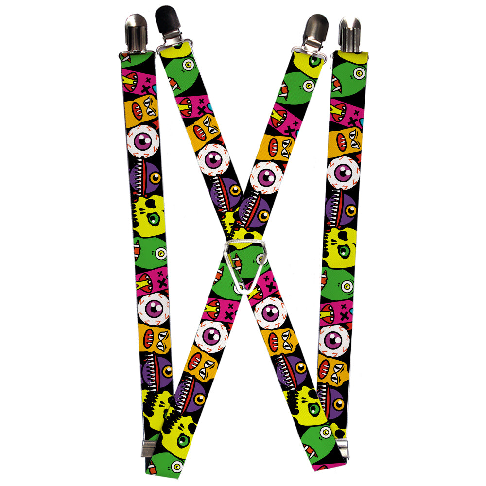 Suspenders - Monsters CLOSE-UP Black Suspenders Buckle-Down 1.0-Inch Wide Regular