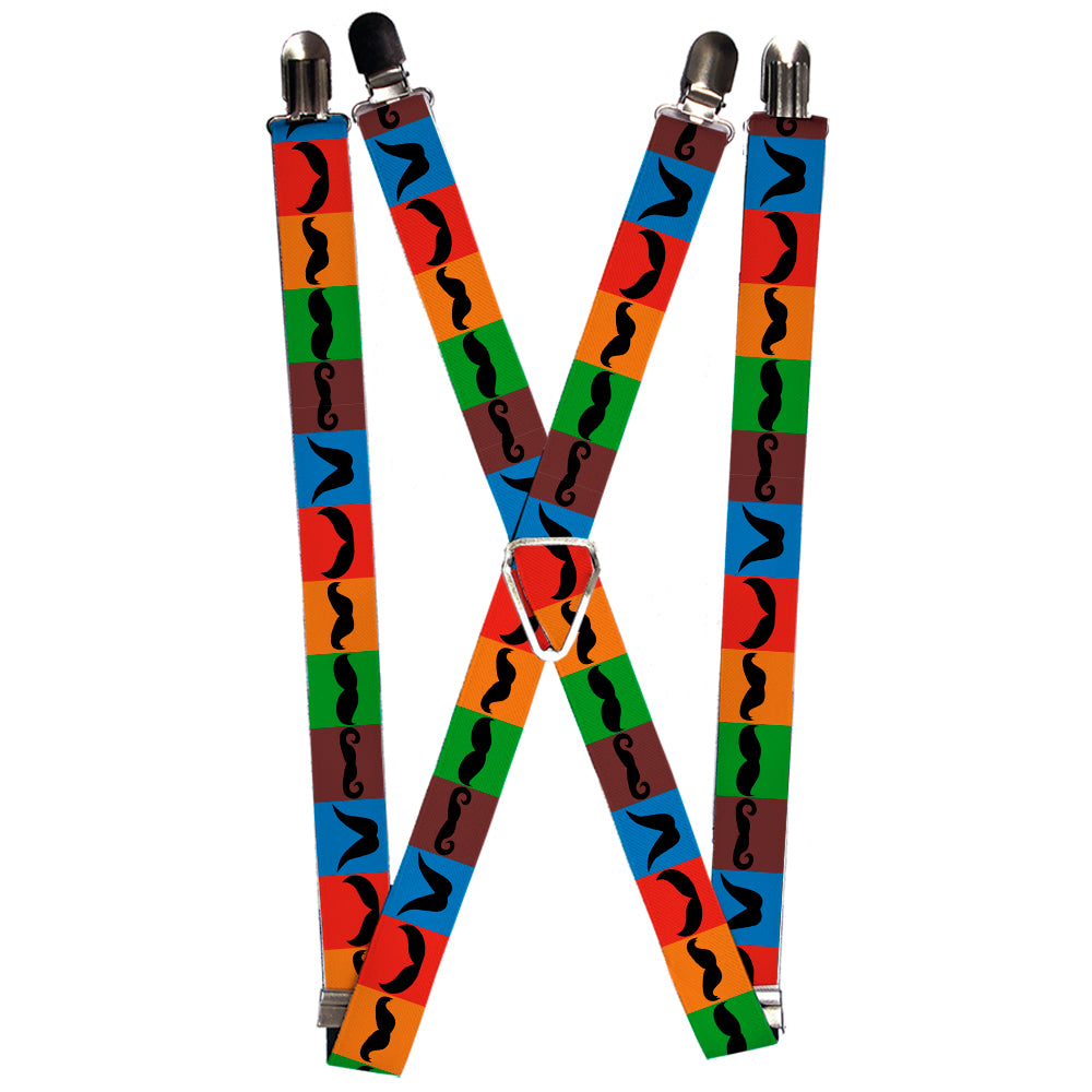 Suspenders - Mustaches Multi Color Blocks/Black Suspenders Buckle-Down 1.0-Inch Wide Regular