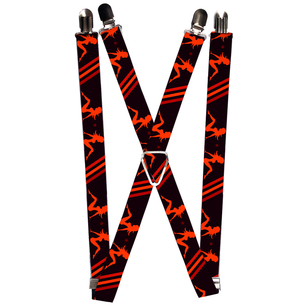Suspenders - Mud Flap Girls w/Stripes Black/Red/Orange Suspenders Buckle-Down 1.0-Inch Wide Regular