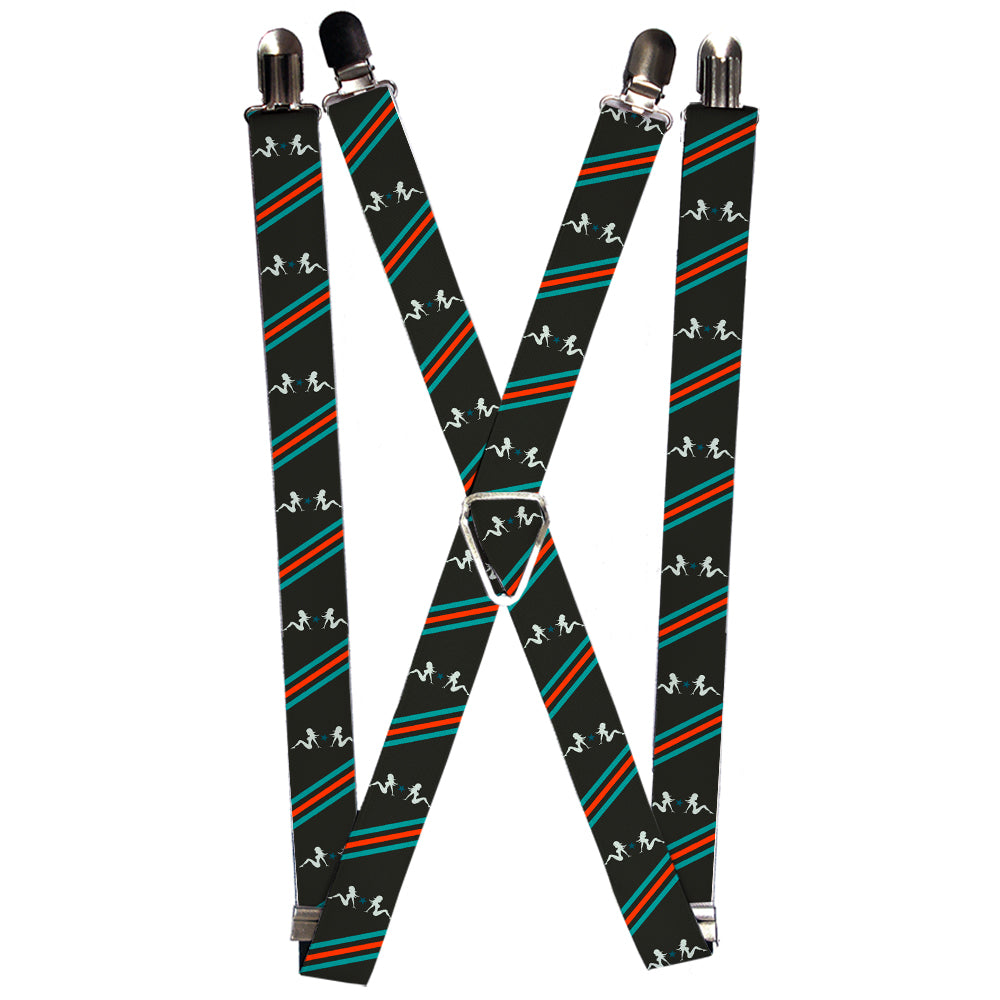 Suspenders - Mud Flap Girls w/Stripes Gray/Turquoise/Orange Suspenders Buckle-Down 1.0-Inch Wide Regular