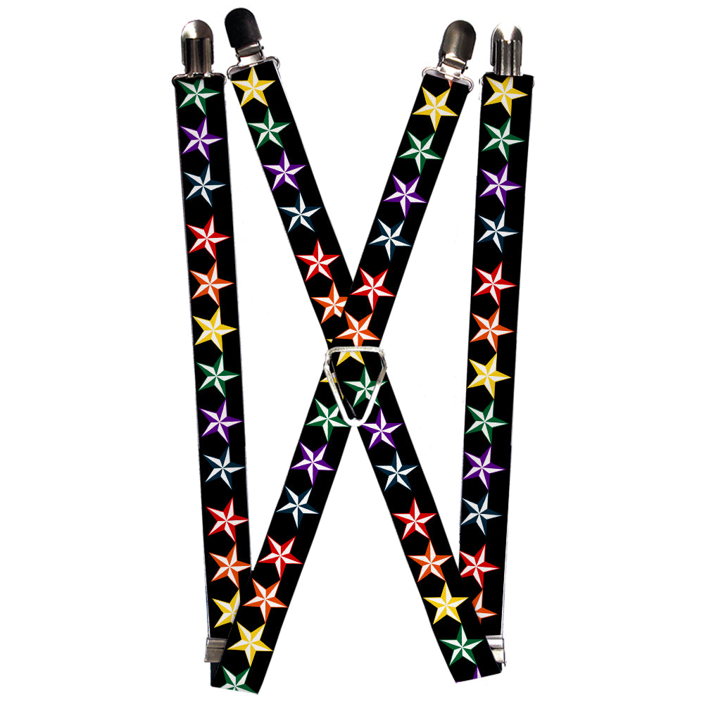 Suspenders - Nautical Star Black/Multi Color Suspenders Buckle-Down 1.0-Inch Wide Regular