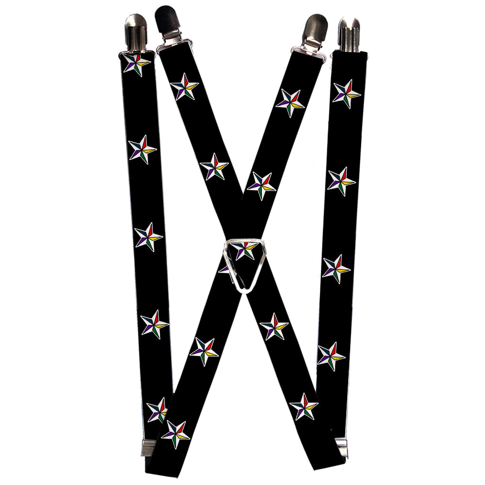 Suspenders - Nautical Star Black/White/Multi Color Suspenders Buckle-Down 1.0-Inch Wide Regular