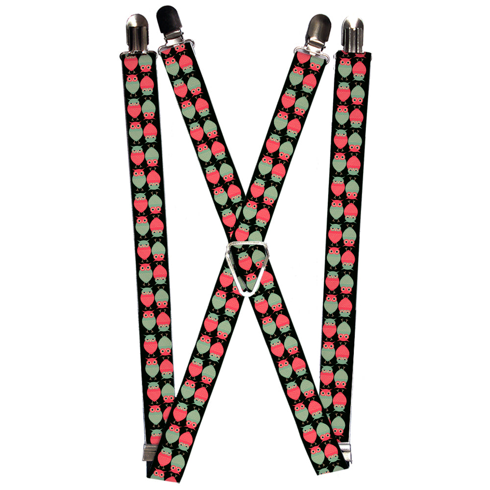 Suspenders - Owls Flip Black/Mauve/Sage Suspenders Buckle-Down