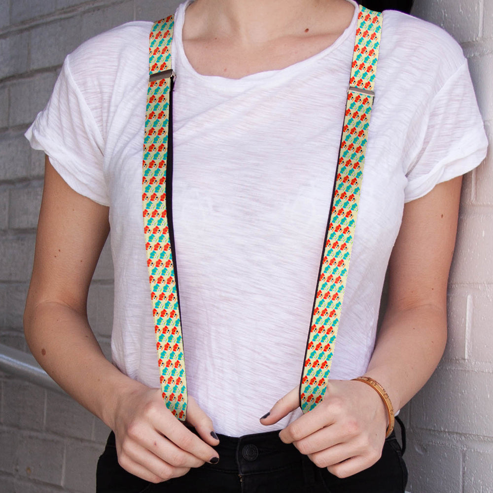 Suspenders - Owl Eyes Yellow/Reds/Blues Suspenders Buckle-Down