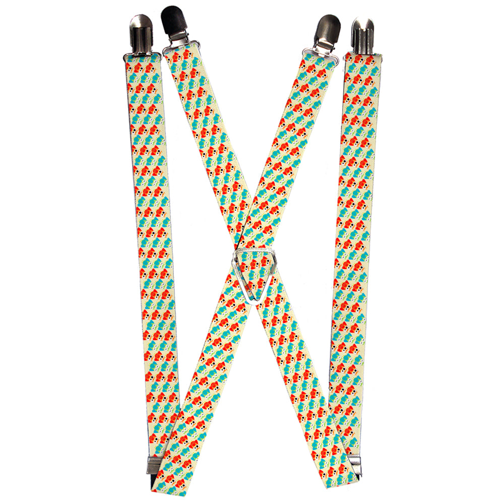 Suspenders - Owl Eyes Yellow/Reds/Blues Suspenders Buckle-Down 1.0-Inch Wide Regular