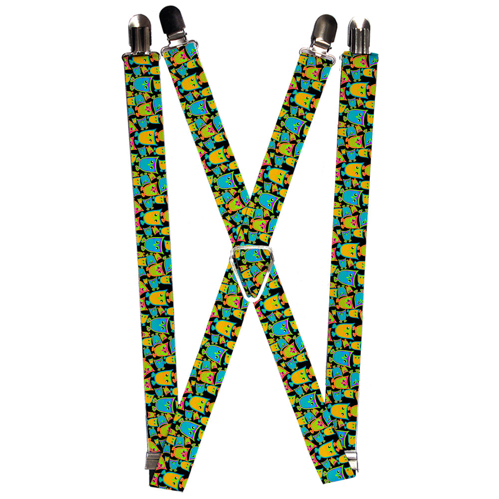 Suspenders - Owls w/Outline Black/Multi Neon Suspenders Buckle-Down 1.0-Inch Wide Regular
