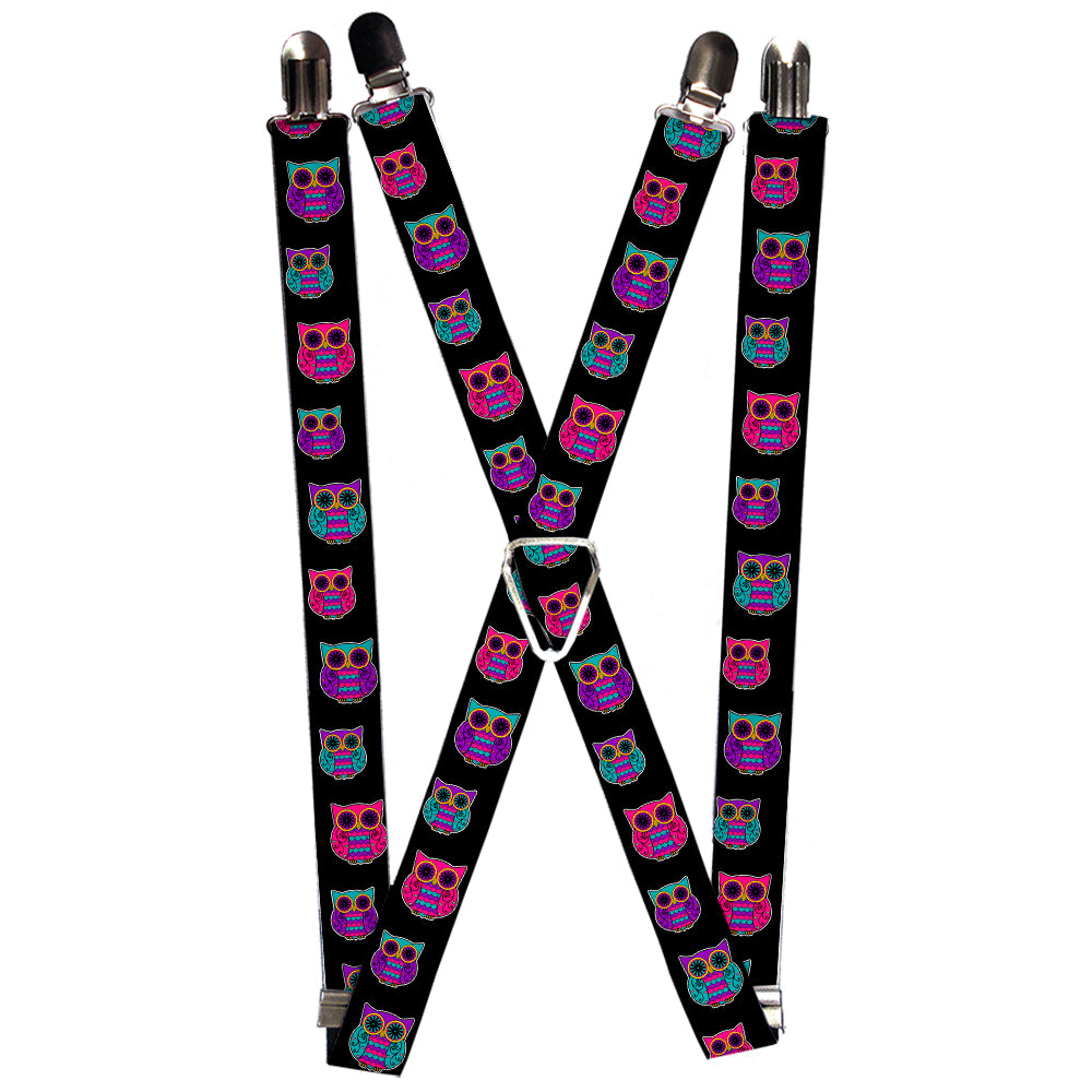 Suspenders - Owls Black/Fuchsia/Purple/Turquoise Suspenders Buckle-Down 1.0-Inch Wide Regular