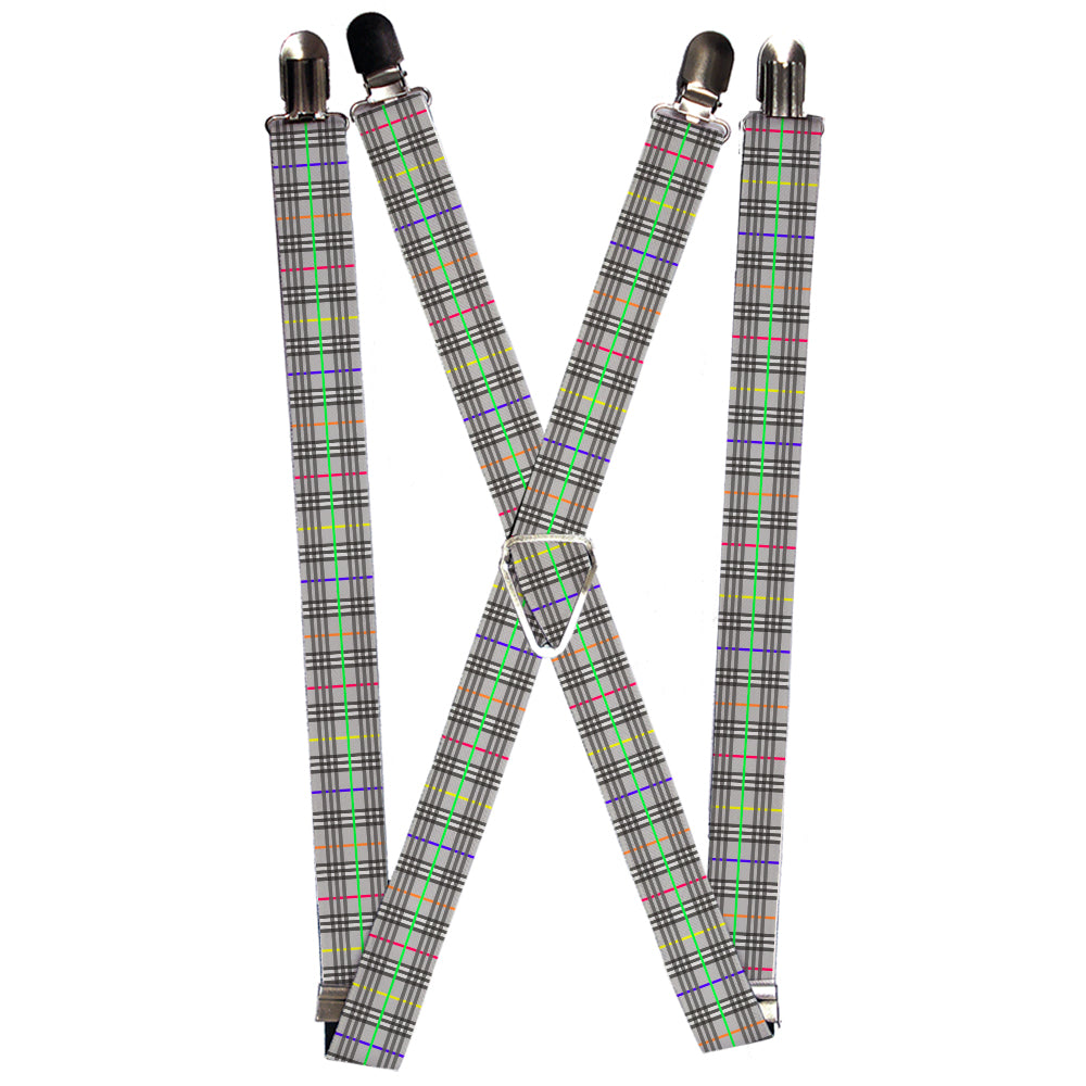 Suspenders - Plaid Gray/Multi Neon Suspenders Buckle-Down 1.0-Inch Wide Regular