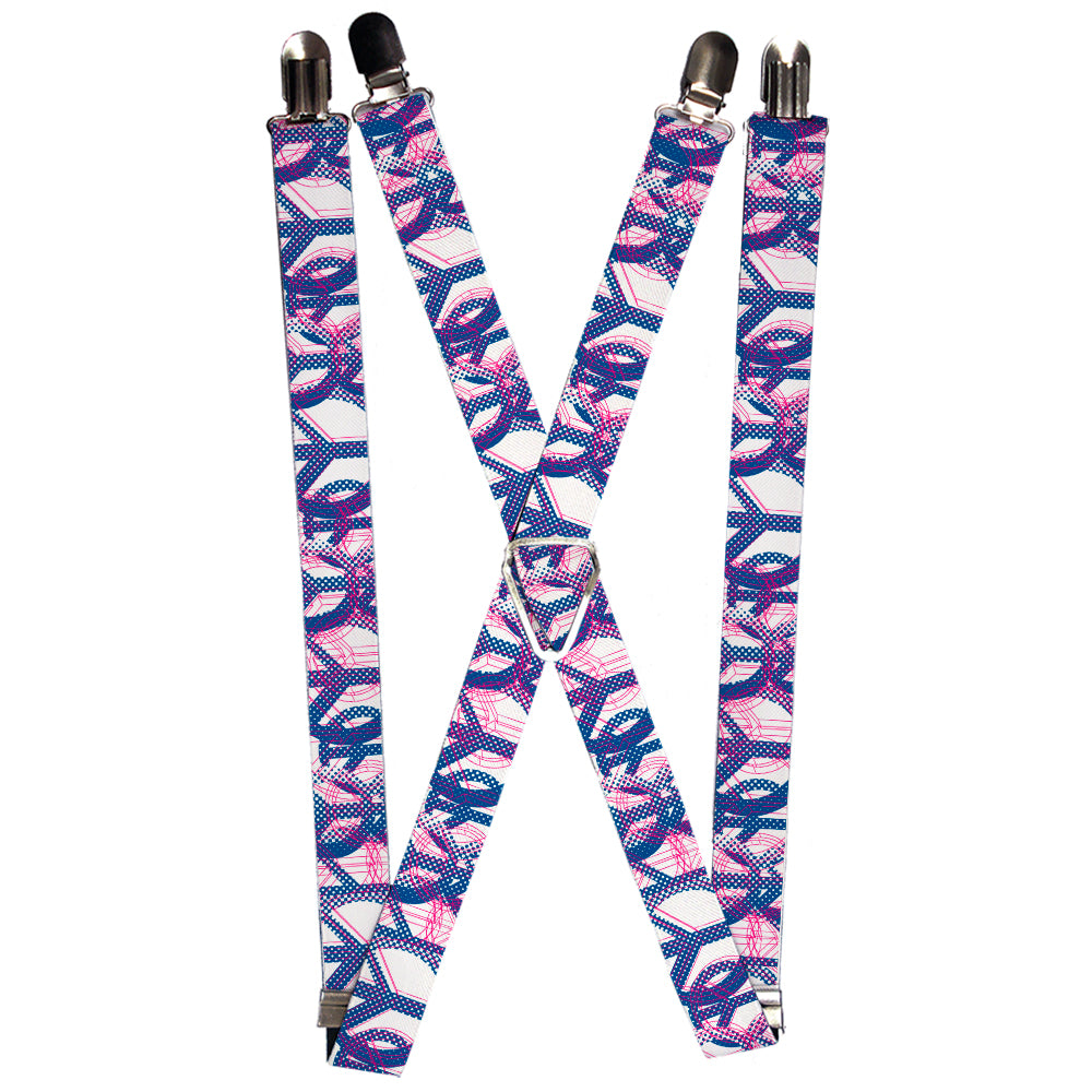 Suspenders - Peace Mixed White/Blue/Pink Suspenders Buckle-Down 1.0-Inch Wide Regular