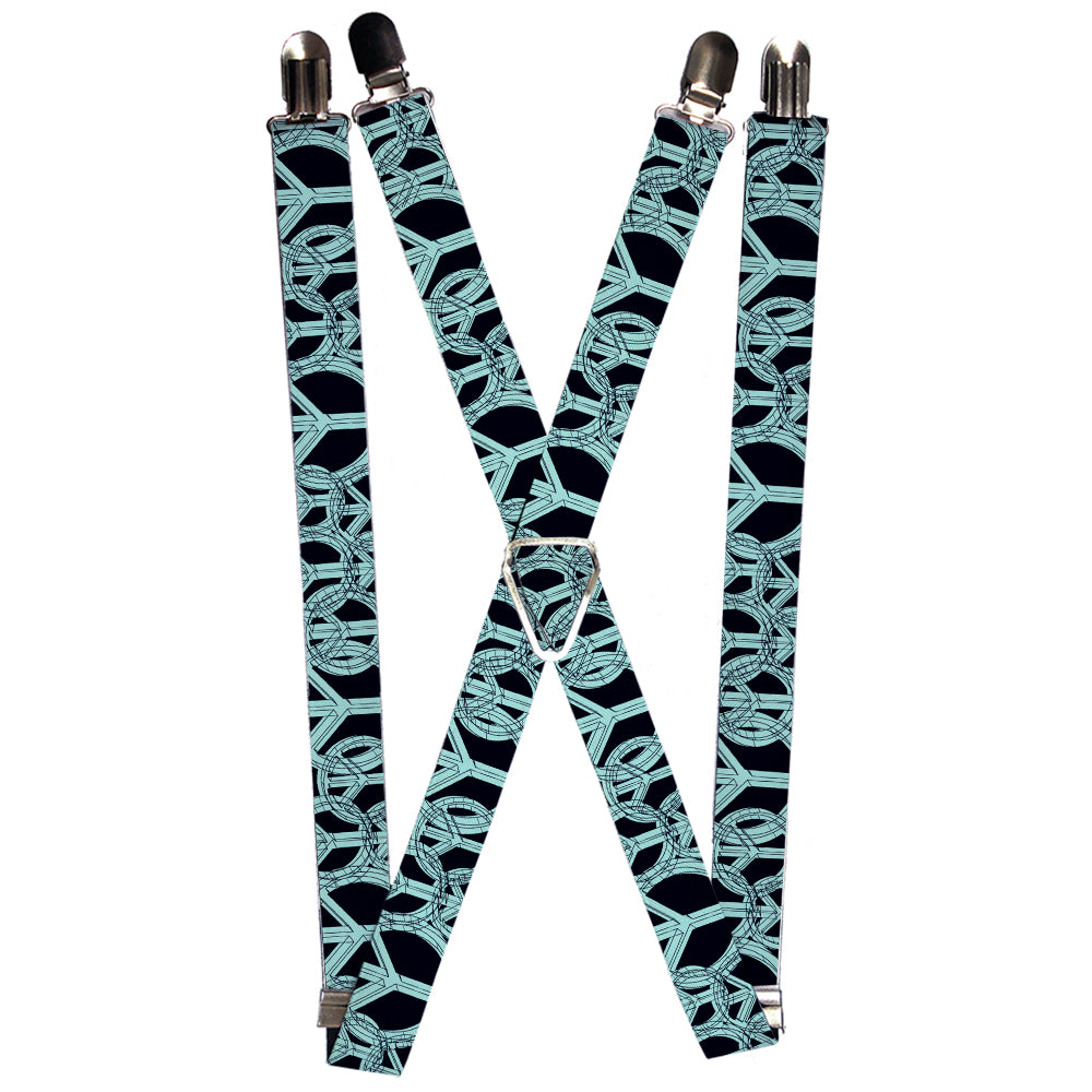 Suspenders - Peace Sketch Black/Baby Blue Suspenders Buckle-Down 1.0-Inch Wide Regular