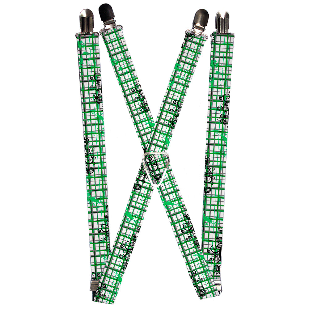 Suspenders - Plaid Curls White/Black/Gray/Green Suspenders Buckle-Down 1.0-Inch Wide Regular