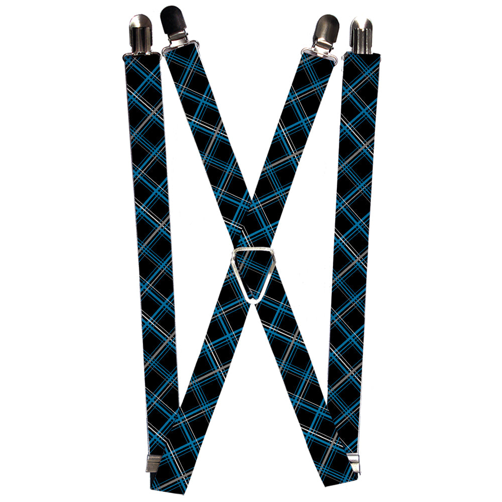 Suspenders - Plaid Black/Turquoise/Gray Suspenders Buckle-Down