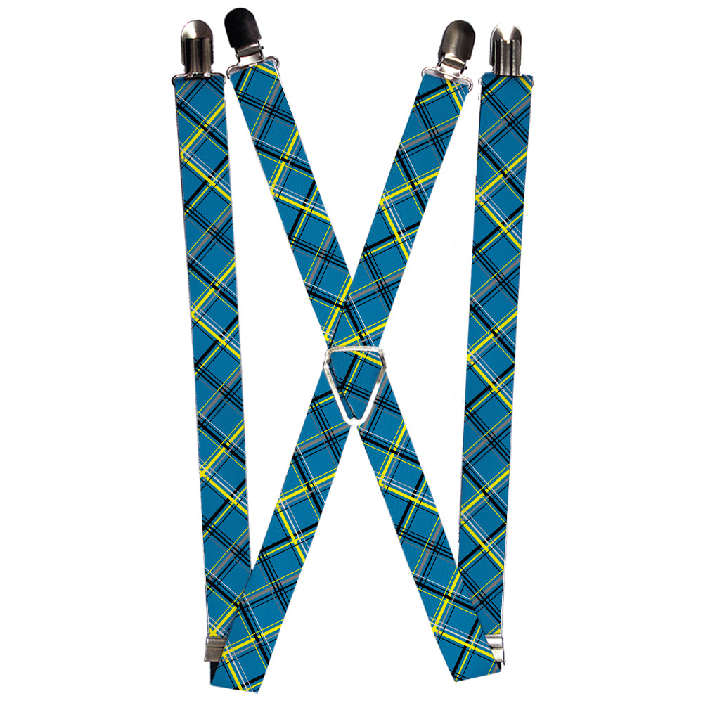 Suspenders - Plaid Turquoise/Yellow/Black/Gray Suspenders Buckle-Down 1.0-Inch Wide Regular