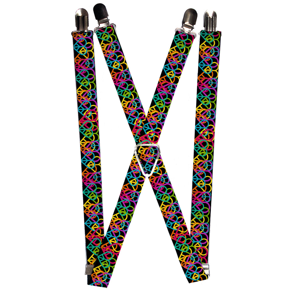 Suspenders - Peace Hearts Stacked Black/Neon Suspenders Buckle-Down 1.0-Inch Wide Regular