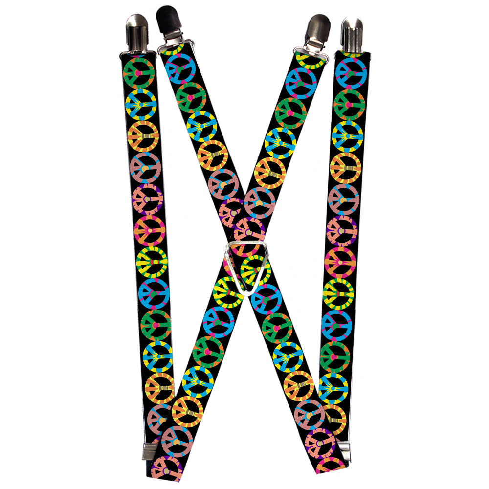 Suspenders - Peace Flowers Black/Multi Color Suspenders Buckle-Down 1.0-Inch Wide Regular