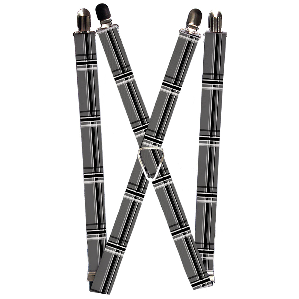 Suspenders - Plaid Gray/Black/White Suspenders Buckle-Down 1.0-Inch Wide Regular