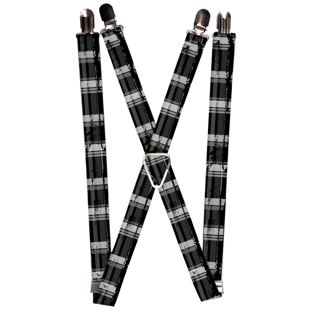 Suspenders - Plaid Weathered Black/Gray/White Suspenders Buckle-Down