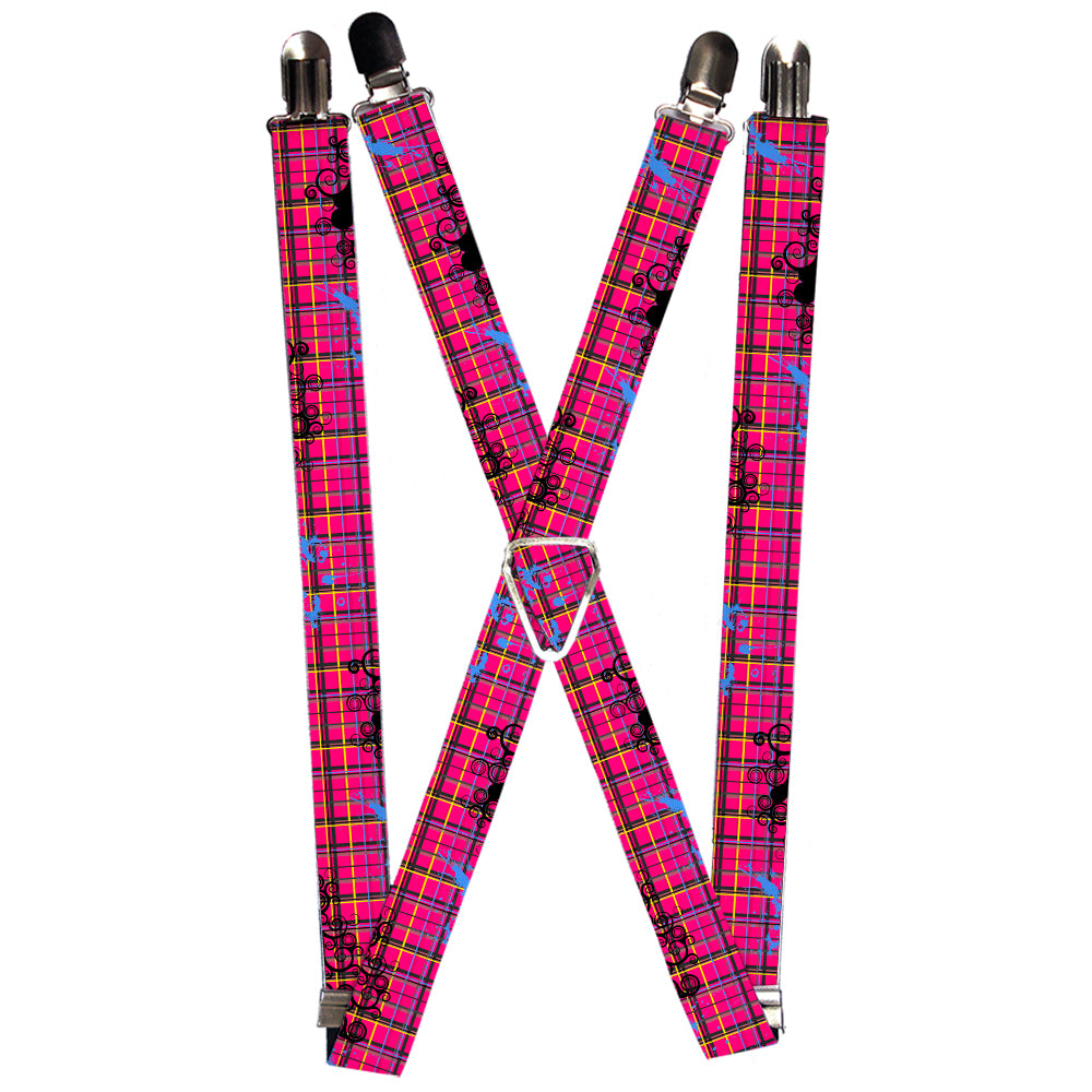 Suspenders - Plaid Curls Pink/Black/Yellow/Blue Suspenders Buckle-Down 1.0-Inch Wide Regular