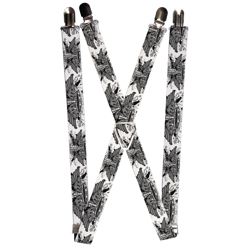 Suspenders - Phoenix Shield White Suspenders Buckle-Down
