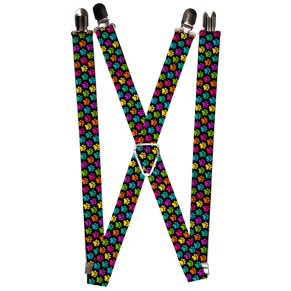 Suspenders - Paw Print Black/Multi Color Suspenders Buckle-Down 1.0-Inch Wide Regular