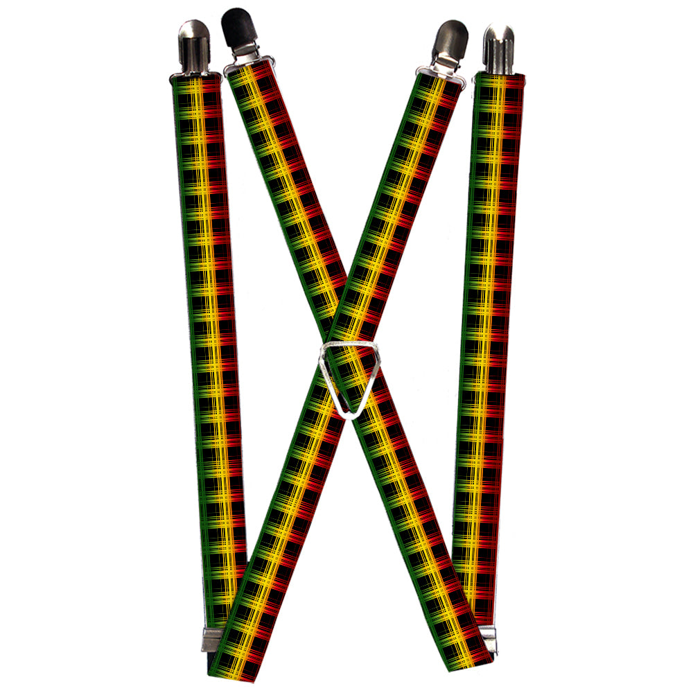 Suspenders - Plaid Black/Rasta Suspenders Buckle-Down 1.0-Inch Wide Regular