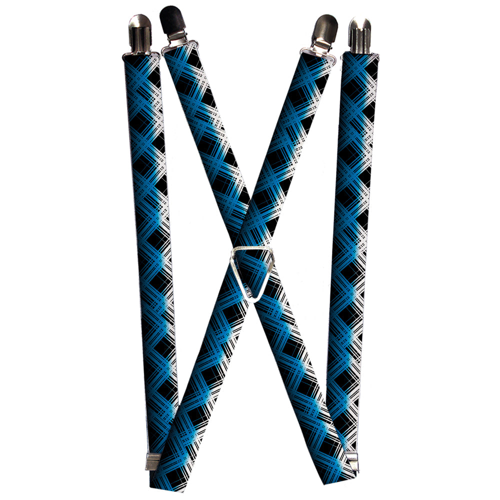 Suspenders - Plaid X Gradient Black/White/Blue Suspenders Buckle-Down 1.0-Inch Wide Regular