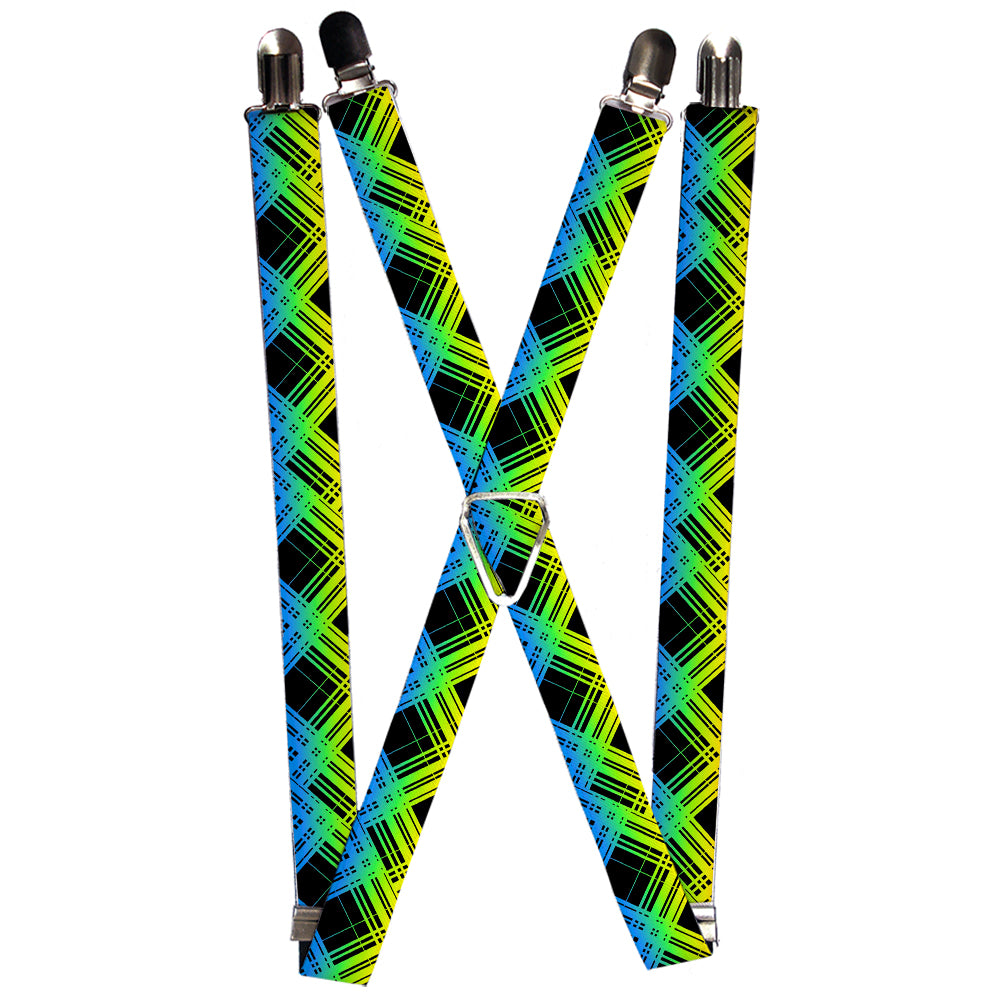 Suspenders - Plaid X Gradient Black/Orange/Green/Blue Suspenders Buckle-Down 1.0-Inch Wide Regular