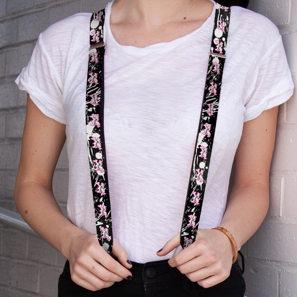 Suspenders - Punk Princess Heart & Cross Bones w/Splatter Black/White Suspenders Buckle-Down