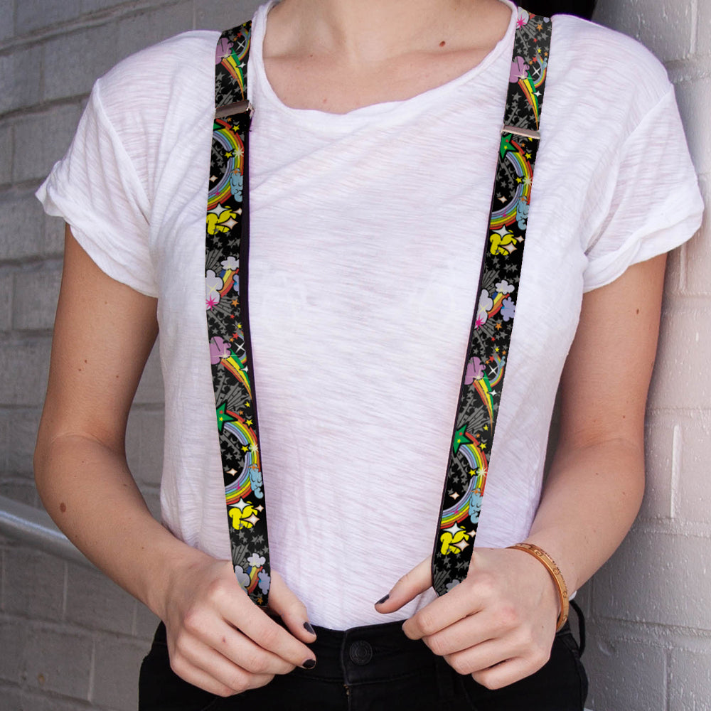 Suspenders - Rainbow Cloud Stars Black Suspenders Buckle-Down