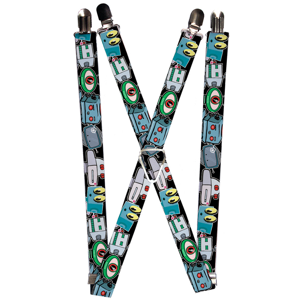 Suspenders - Robots CLOSE-UP Black Suspenders Buckle-Down 1.0-Inch Wide Regular