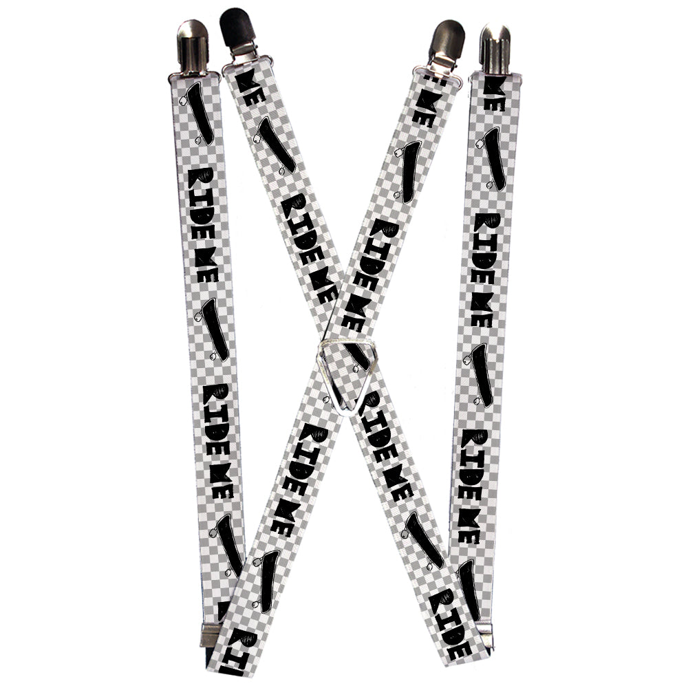 Suspenders - RIDE ME Skateboard w/Mini Checker White/Gray/Black Suspenders Buckle-Down 1.0-Inch Wide Regular