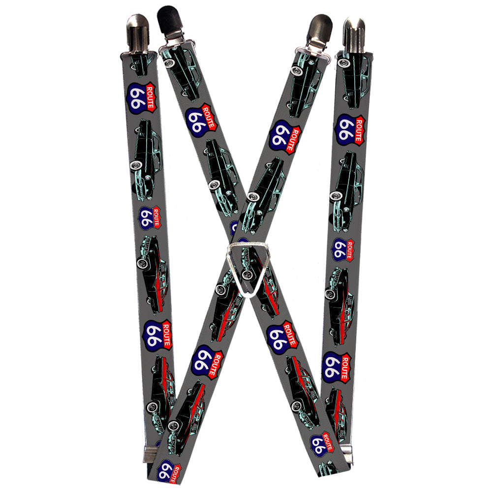 Suspenders - Route 66 Classics Gray Suspenders Buckle-Down 1.0-Inch Wide Regular