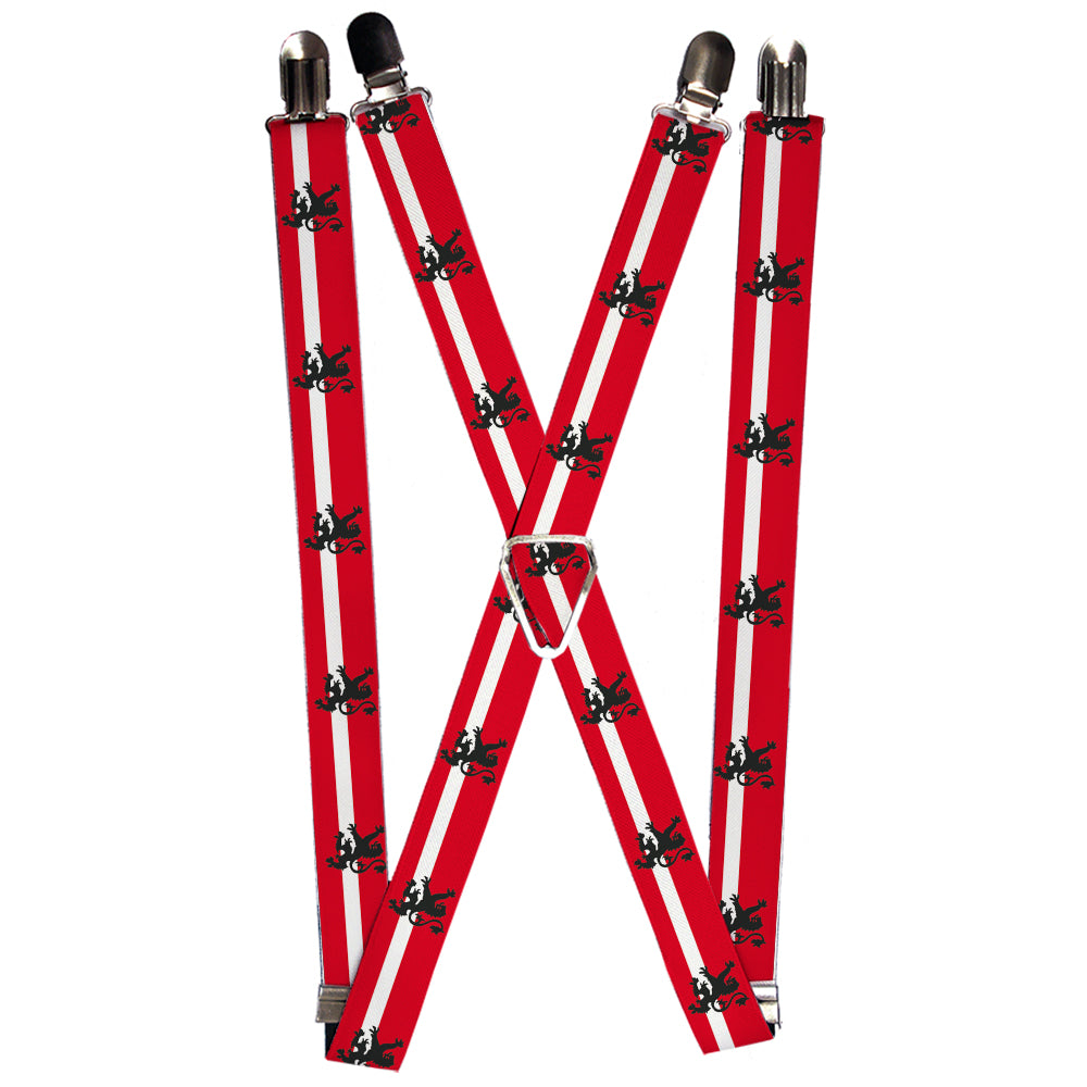 Suspenders - Rampant Lion Repeat/Stripes Red/White/Black Suspenders Buckle-Down 1.0-Inch Wide Regular