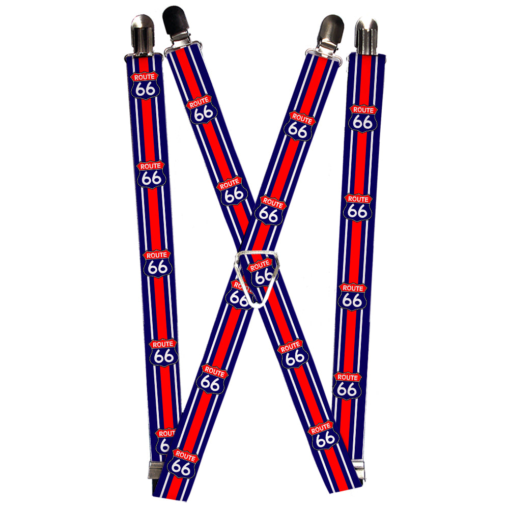 Suspenders - ROUTE 66 Highway Sign/Stripe Blue/White/Red Suspenders Buckle-Down 1.0-Inch Wide Regular