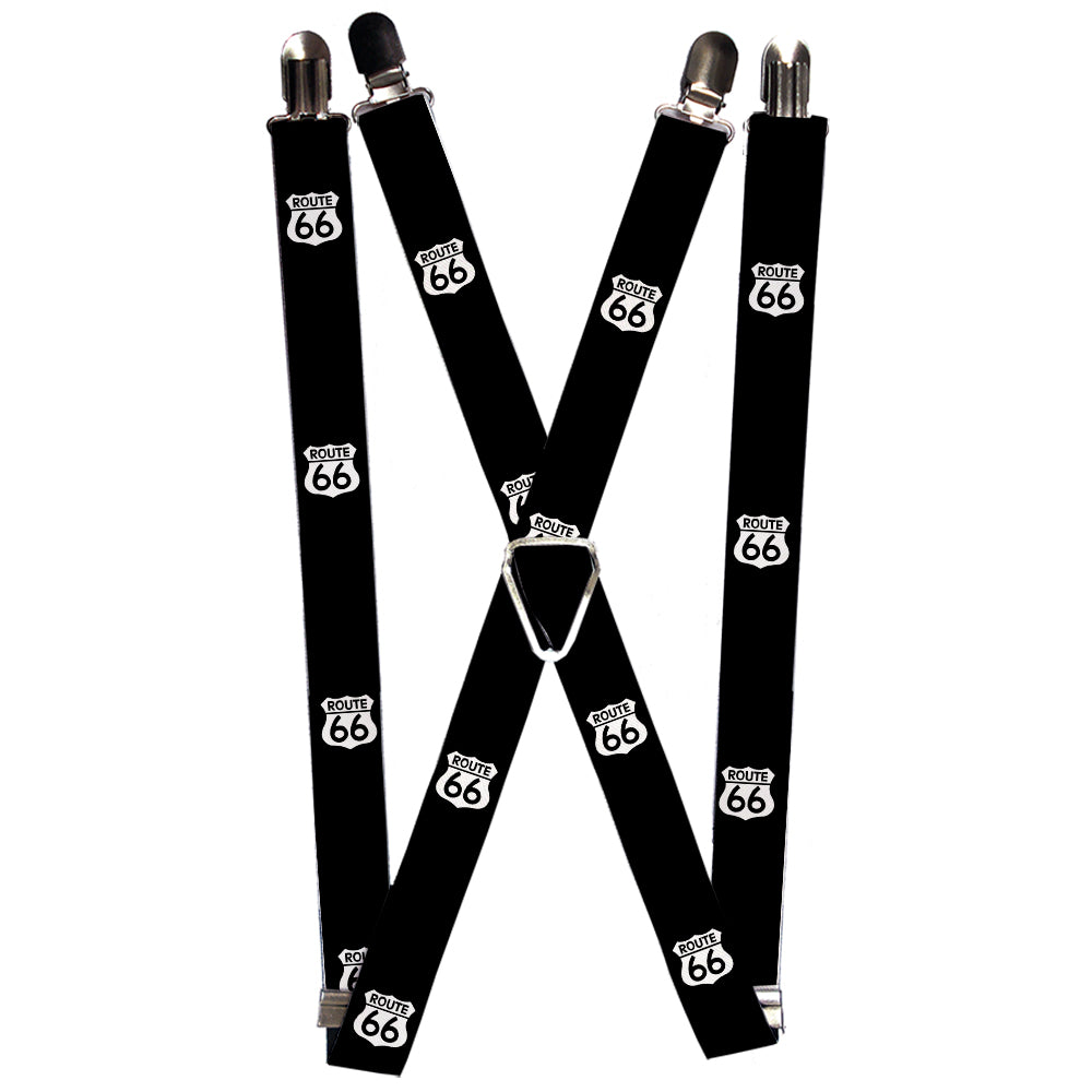 Suspenders - ROUTE 66 Highway Sign Repeat Black/White Suspenders Buckle-Down 1.0-Inch Wide Regular
