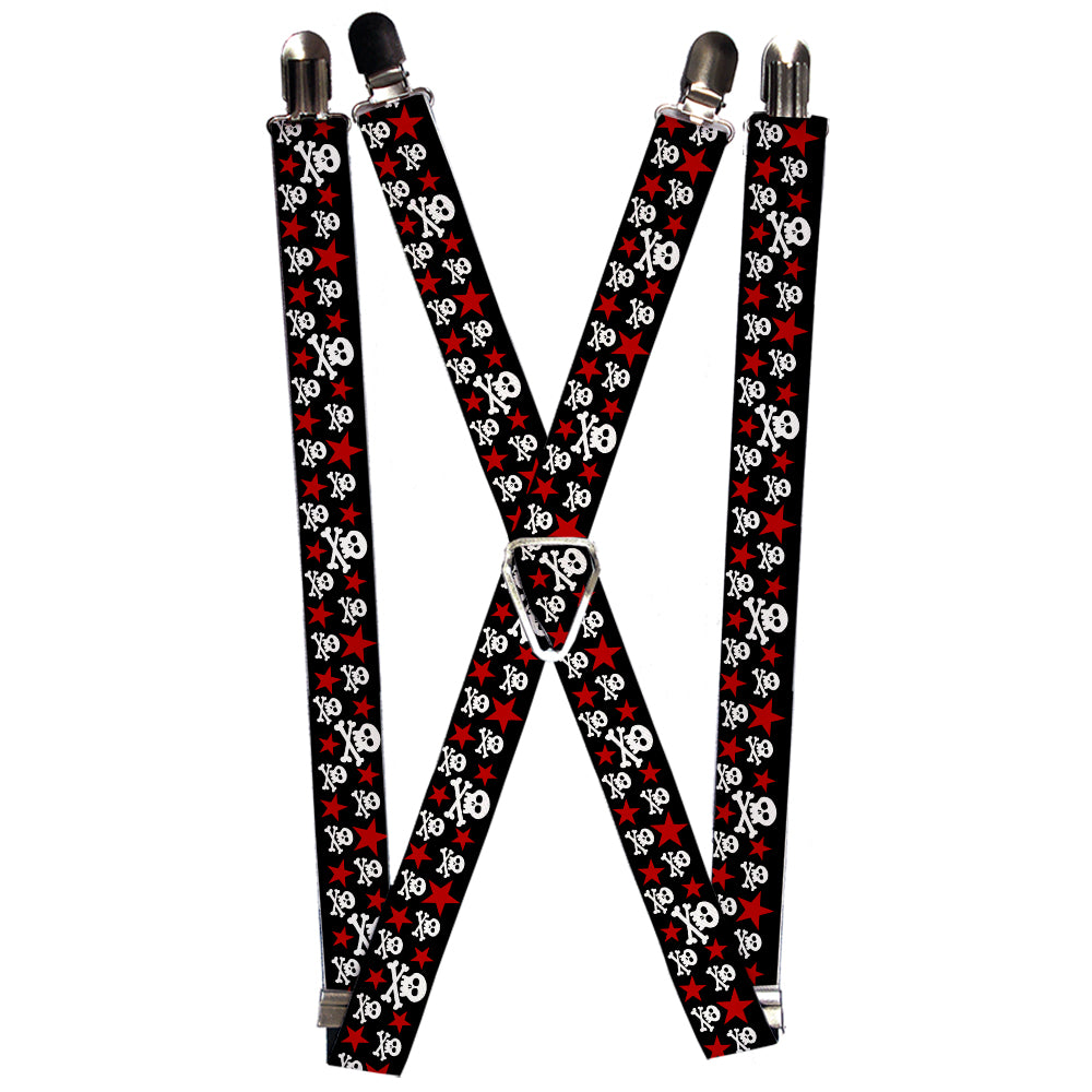 Suspenders - Skulls & Stars Black/White/Red Suspenders Buckle-Down 1.0-Inch Wide Regular