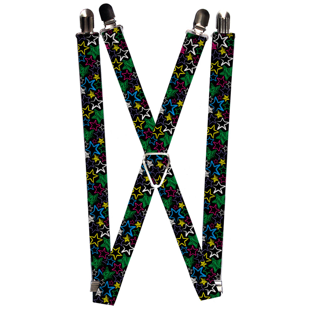 Suspenders - Sketch Stars Black/Multi Color Suspenders Buckle-Down 1.0-Inch Wide Regular