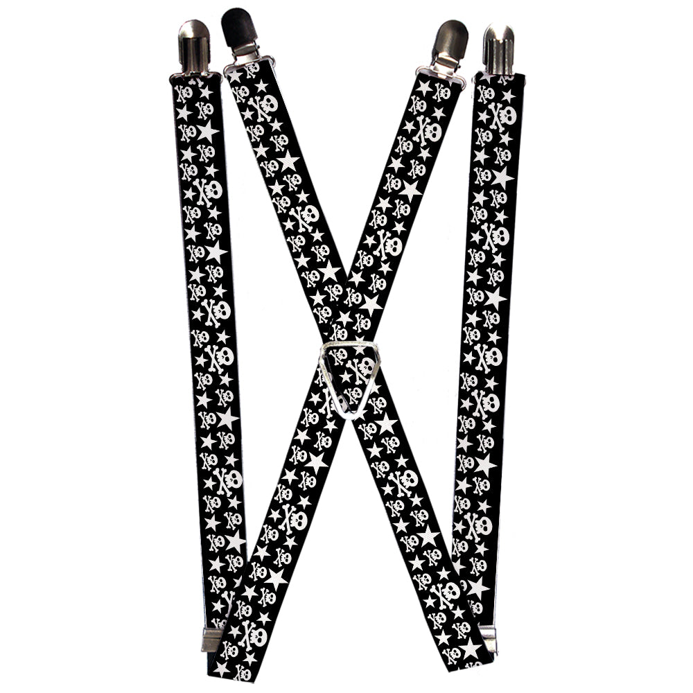 Suspenders - Skulls & Stars Black/White Suspenders Buckle-Down