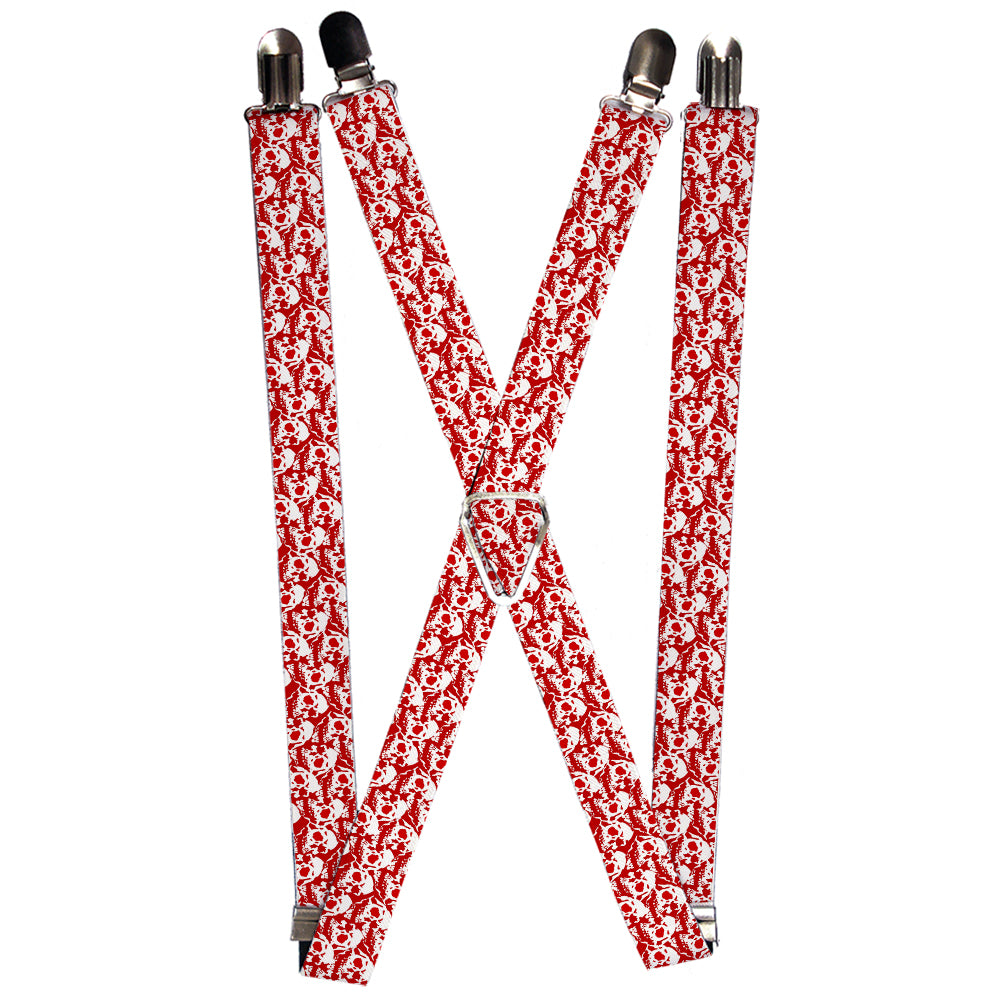 Suspenders - Skull Yard Red/White Suspenders Buckle-Down 1.0-Inch Wide Regular