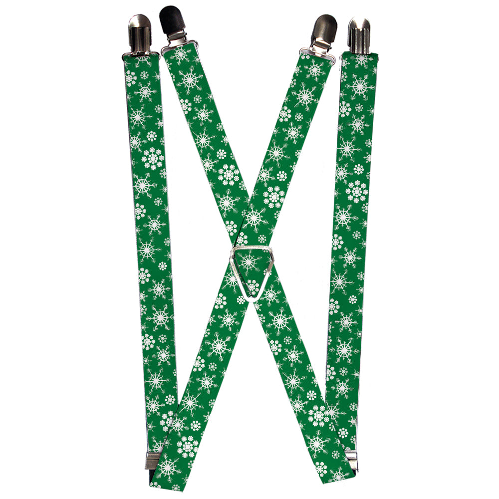 Suspenders - Snowflakes Green/White Suspenders Buckle-Down 1.0-Inch Wide Regular