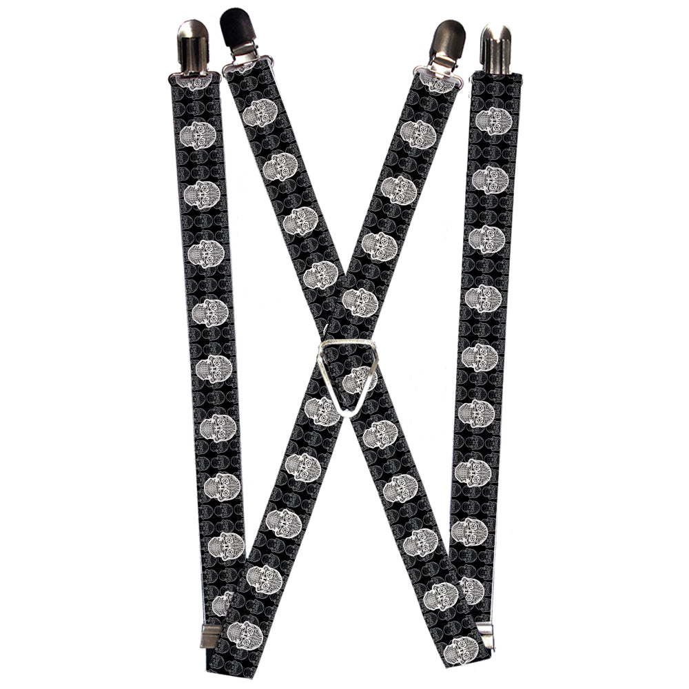 Suspenders - Skull Candy Black/Gray/White Suspenders Buckle-Down 1.0-Inch Wide Regular