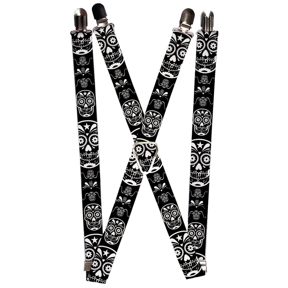Suspenders - Sugar Skulls Black/White Suspenders Buckle-Down 1.0-Inch Wide Regular