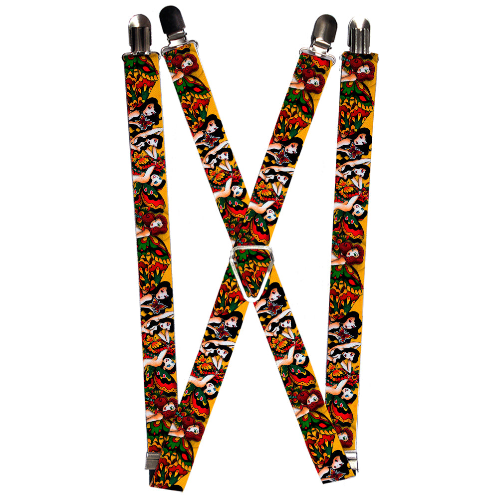 Suspenders - Tattoo Johnny-Butterfly Girl Suspenders Tattoo Johnny 1.0-Inch Wide Regular