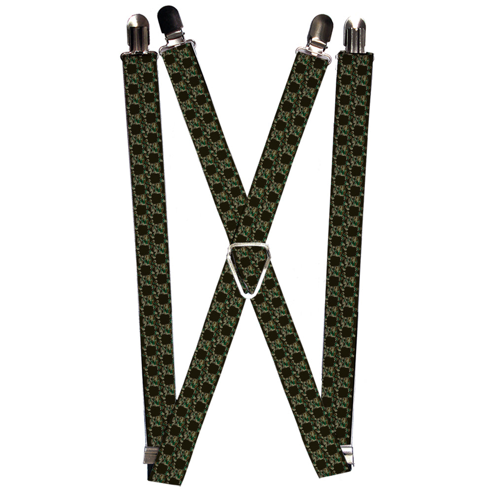 Suspenders - Top Skulls Black/Camo Olive