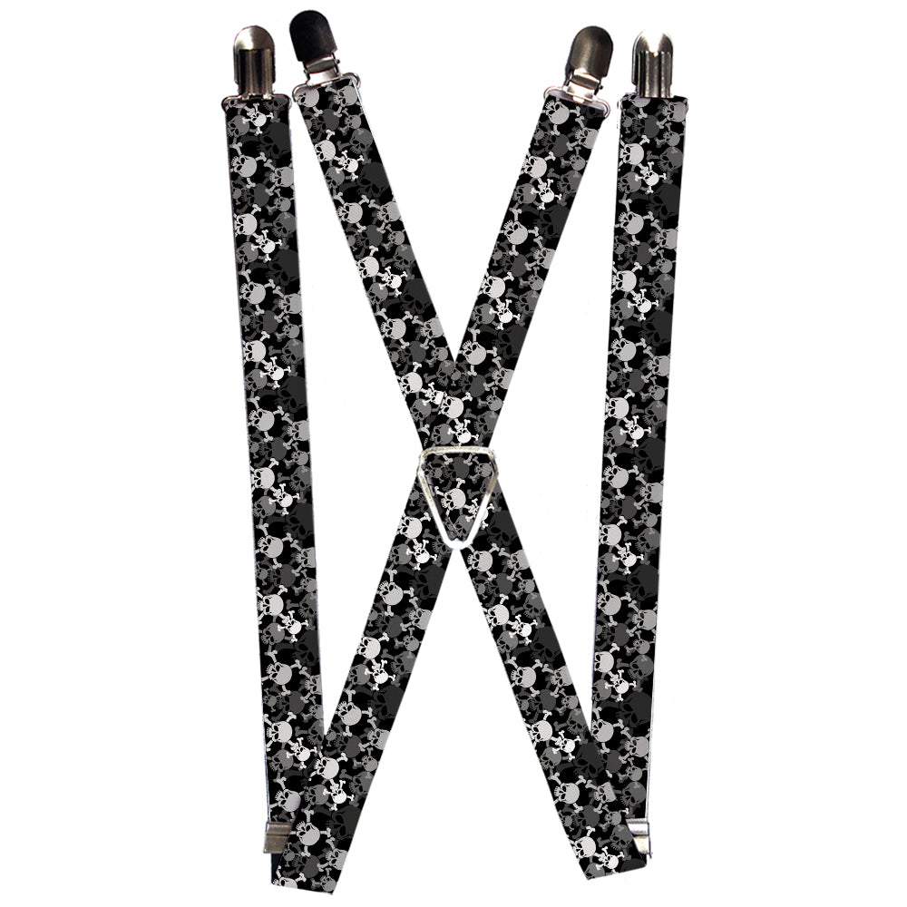 Suspenders - Top Skulls Stacked Black/Gray/White