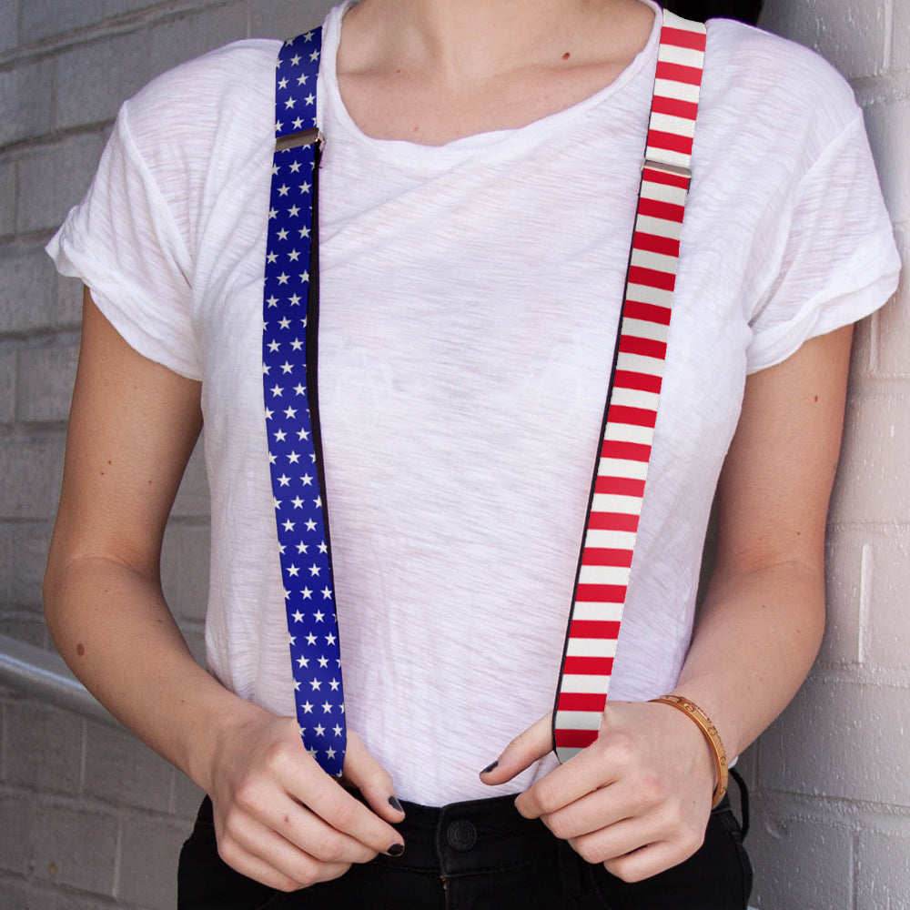 Suspenders - United States Flag Split Stars Blue/White + Stripes Red/White