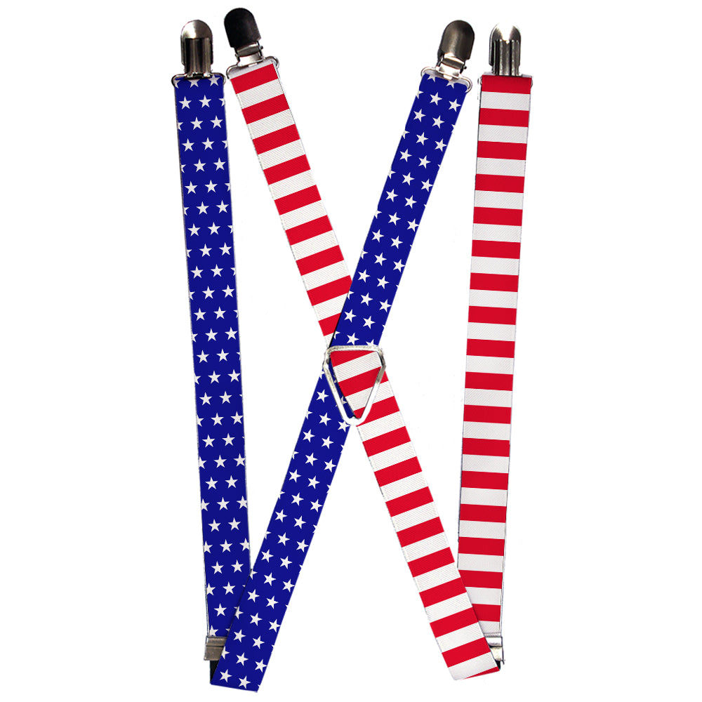 Suspenders - United States Flag Split Stars Blue/White + Stripes Red/White