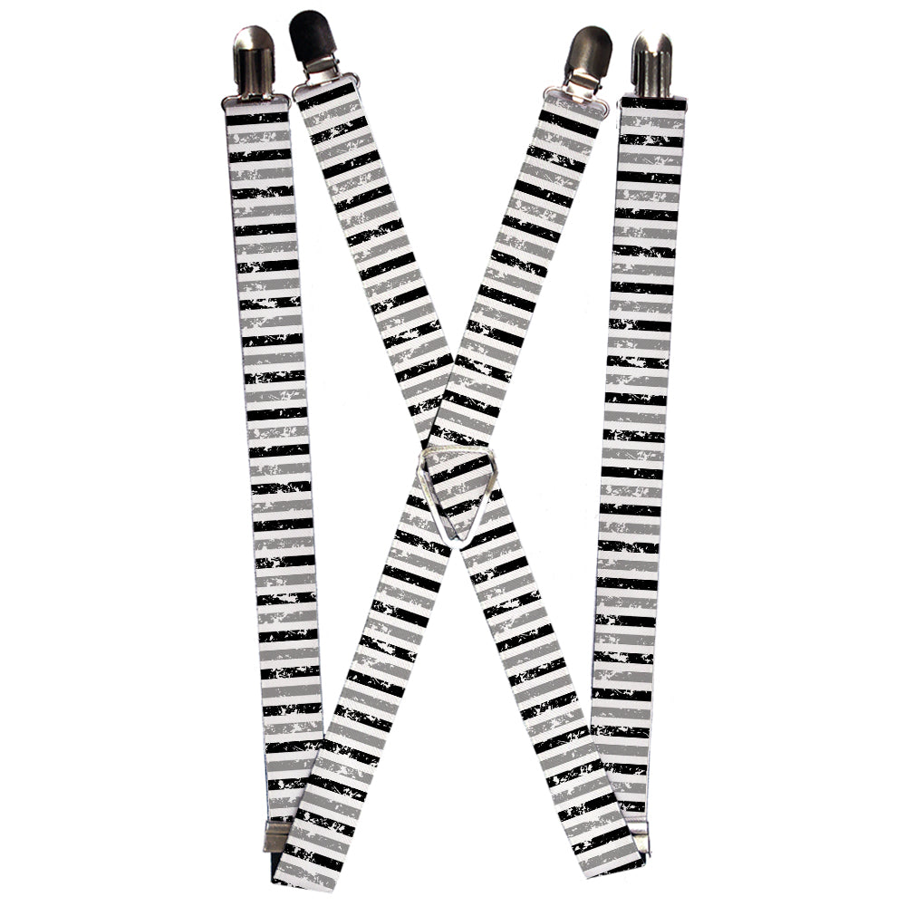 Suspenders - Vertical Stripes White/Black/Gray